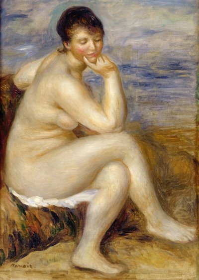 Bader zittend op een rots, 1882 door Pierre Auguste Renoir